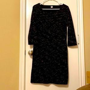 3/4 sleeve knee length black cotton dress